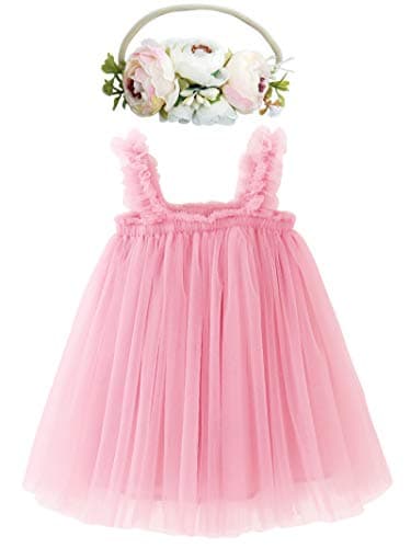 BGFKS Toddler Girl Rainbow Tulle Tutu Dress & Flower Headband Set