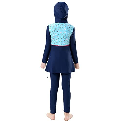 IMEKIS Modest Girl Burkini Swimsuit Set with Long Sleeve Rash Guard