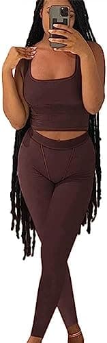 Ribbed Crop Tank Top and Yoga Leggings Set for Women