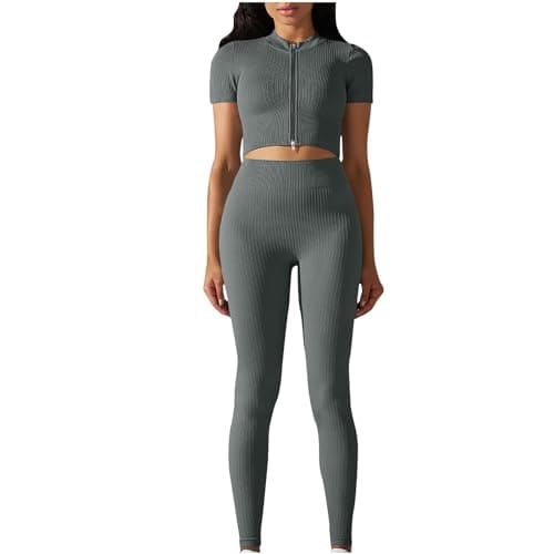 Fartey Women's Matching Workout Set High Waist Leggings & Zip Up Tops
