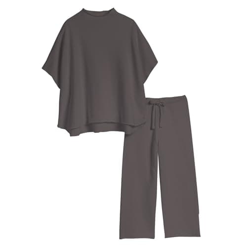 SeeLuNa Women's 3/4 Sleeve Batwing Capelet & Wide Leg Pants Loungewear Set
