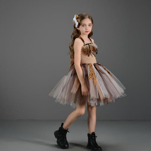 IMEKIS Toddler Girl Cavegirl Halloween Costume with Headband and Leopard Tutu