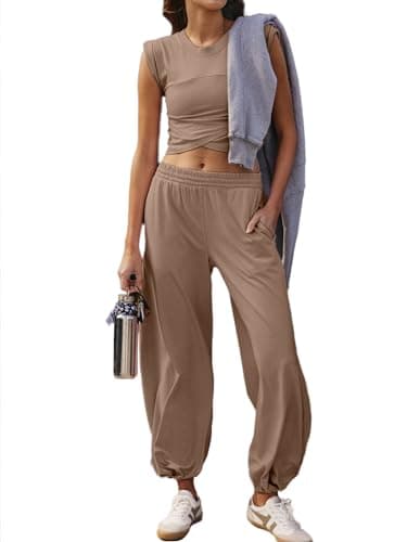 Glamaker Women's Two-Piece Athletic Set Casual Workout Tops & Sweatpants