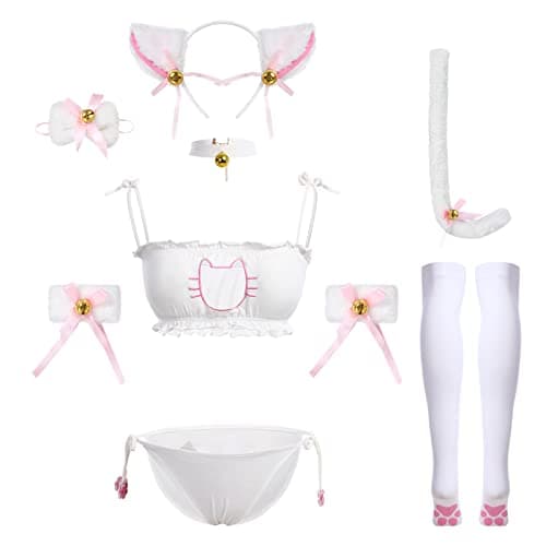 IMEKIS Women's Anime Cat Lingerie Set Cosplay Underwear