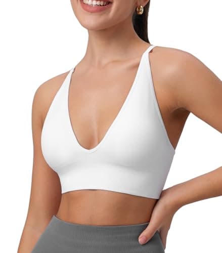 SHAEND Women's Deep V-Neck Padded Sports Bra with Criss Cross Straps Yoga Top