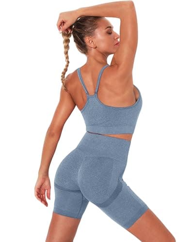 Women's Workout Sets: Strappy Sports Bra & High Waist Biker Shorts