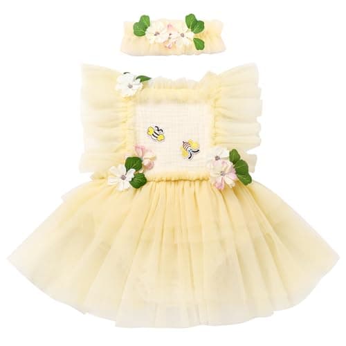 IMEKIS Baby Girls 1st Birthday Bee Floral Strawberry Dress Romper with Headband