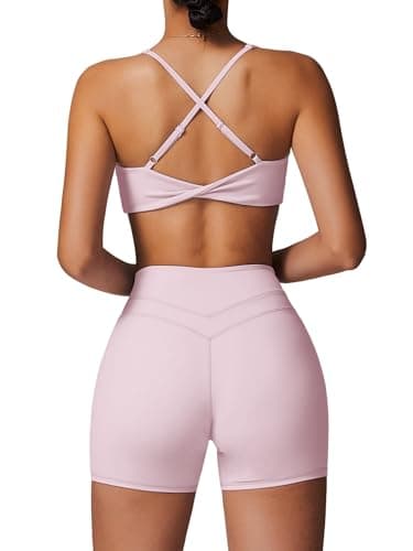 ABOCIW Women's V-Neck Twist Back Sports Bra & High Waist Biker Shorts Yoga Set