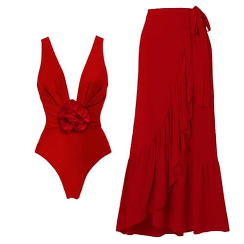 IMEKIS Women's Floral Print Swimsuit with Maxi Skirt
