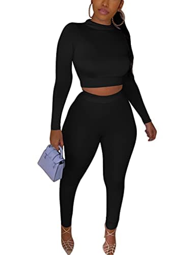 Kaximil Women's Workout Tracksuit Set Long Sleeve Crop Top High Waist Legging