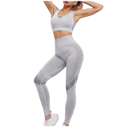 Fartey High-Waist Seamless Leggings Matching Backless Strappy Sports Bras Yoga Running Set