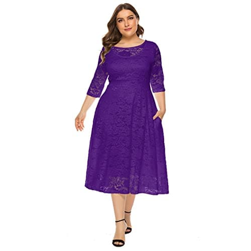 Plus Size Floral Lace Cocktail Dress with Pockets for Women