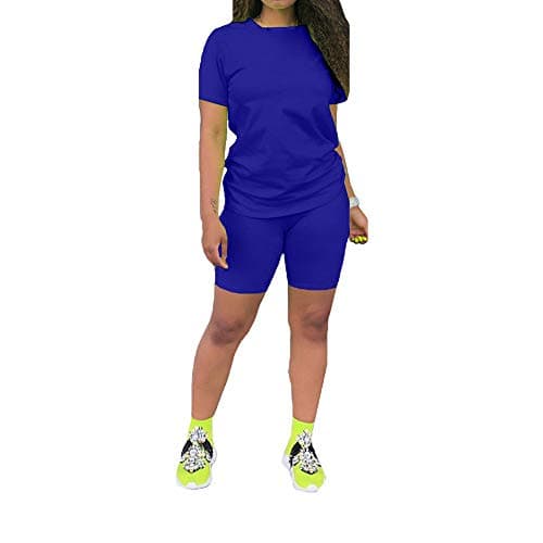 KINIKO Women's Casual Fashion Sports Suit Set - Short Sleeve Top and Pants