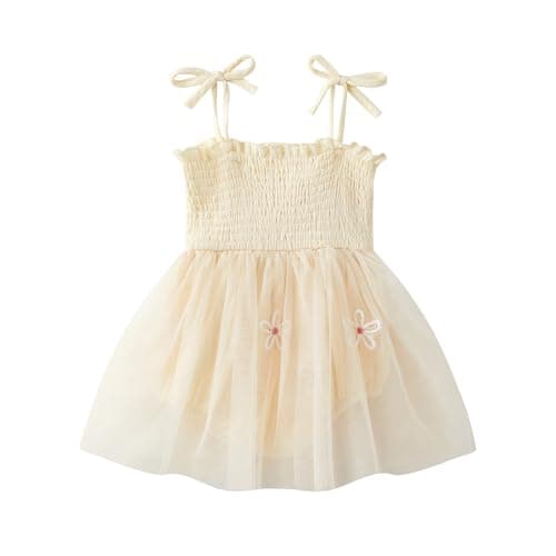 DLLYING Baby Girl Summer Smocked Fairy Berry One-Piece Tulle Dress + Headband