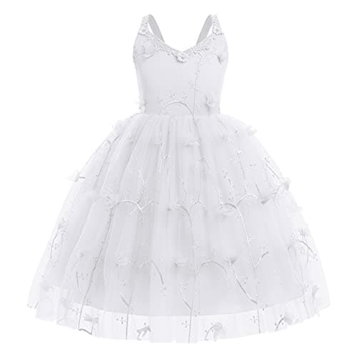 IDOPIP Backless Tulle Flower Girl Dress for Princess Birthday Weddings Bridesmaids