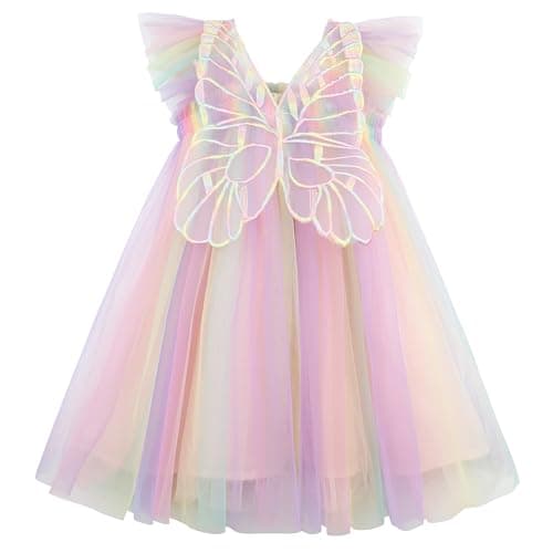 AGQT Baby Girls Butterfly Print Tulle Tutu Sundress 6M-6T
