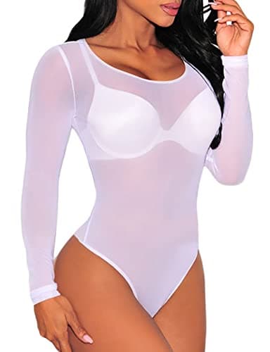 Sheer Mesh Turtleneck Bodysuit for Ladies