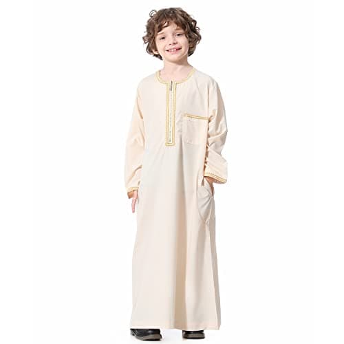 IMEKIS Kids Embroidered Arab Thobe with Pockets for Muslim Boys