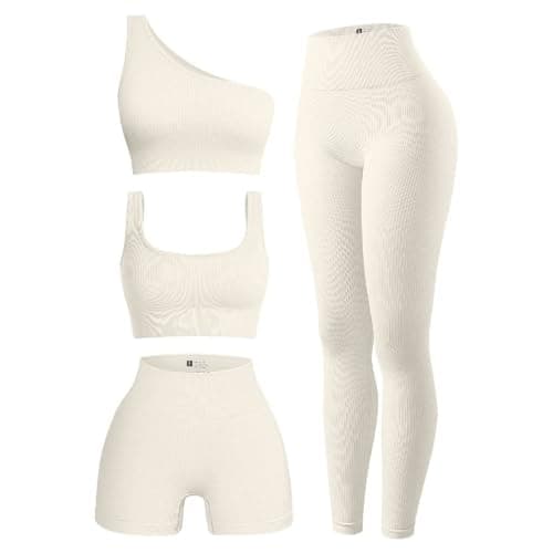 OIERD Women's Ribbed Leggings Yoga Sets Matching Gym Outfits
