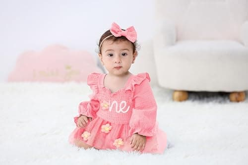 TITKKOP Baby Girl 1st Birthday Tulle Romper Long Sleeve Cake Smash Outfit