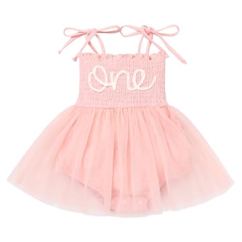Girl's First Birthday Outfit: Smocked Romper Tutu Dress + Headband