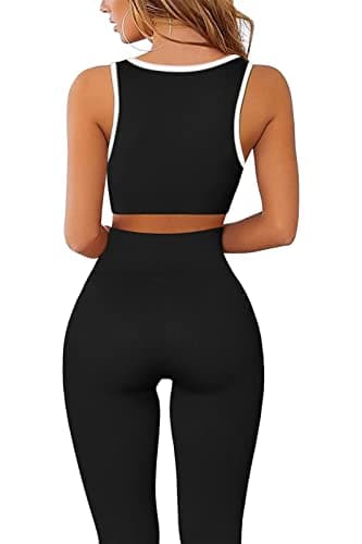 Hafailia Women's Gym Two-Piece Outfit: Crop Tank & High-Waist Leggings