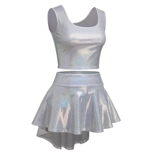 ABAFIP Women's Shiny Crop Top & High-Low Skirt Music Festival Outfit Set