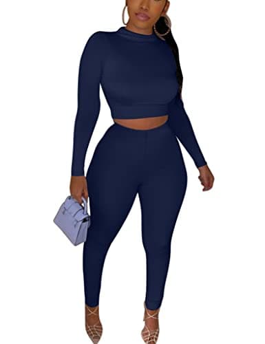 Kaximil Women's Workout Tracksuit Set Long Sleeve Crop Top High Waist Legging
