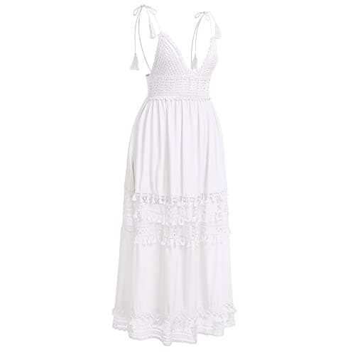 Boho Maxi Dress Lace Up Tassel V Neck Flare Wedding Beach Dresses