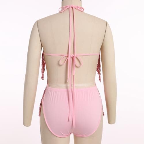 FYMNSI Women’s Sequined Tassel Bodysuit for Festivals and Costumes