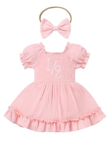 IMEKIS Baby Girl Half 1st Birthday Smocked Strawberry Dress