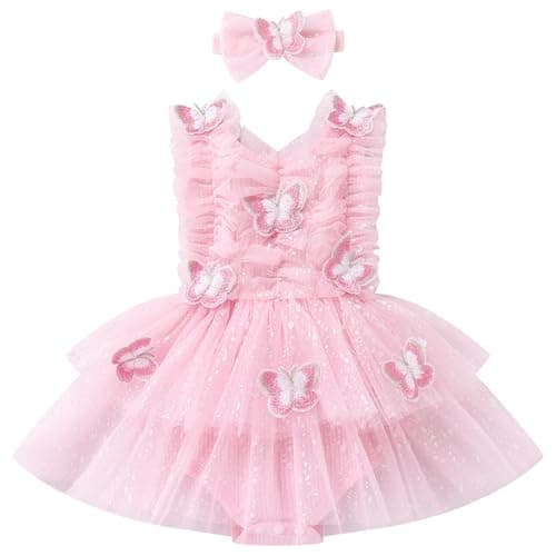 IMEKIS Baby Girls 1st Birthday Bee Floral Strawberry Dress Romper with Headband