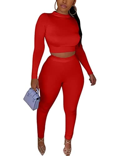 Kaximil Women's Workout Tracksuit Set Long Sleeve Crop Top High Waist Legging