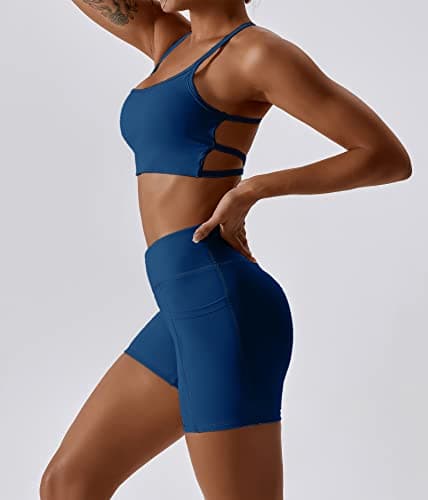 IWEMEK ABOCIW Women's Cross-Back Workout Bra & Shorts Set