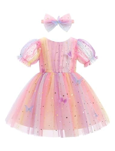 IMEKIS Toddler Girls Sparkle Butterfly Mesh Sleeve Dress