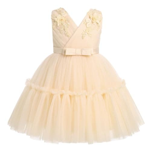 ODASDO V-Neck Sleeveless Tulle Tutu Dress for Flower Girls and Kids