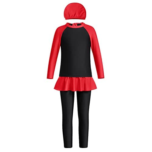 IMEKIS Modest Girl Burkini Swimsuit with Long Sleeve Rash Guard and Hijab Capris
