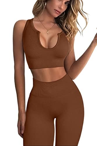 QINSEN Women's Workout Sets: Seamless Crop Tank and High Waist Yoga Leggings