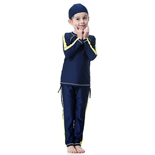 IMEKIS Modest Girl Burkini Swimsuit with Long Sleeve Rash Guard and Hijab Capris