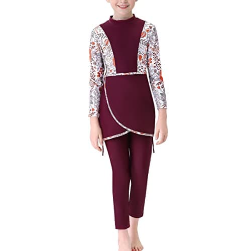 IMEKIS Modest Girl Burkini Swimsuit Set with Long Sleeve Rash Guard