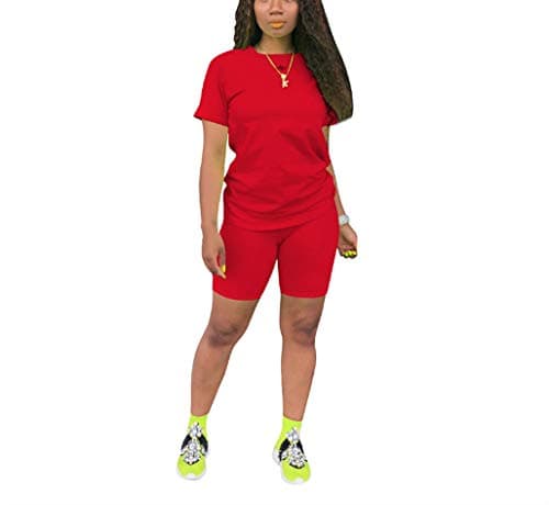 KINIKO Women's Casual Fashion Sports Suit Set - Short Sleeve Top and Pants