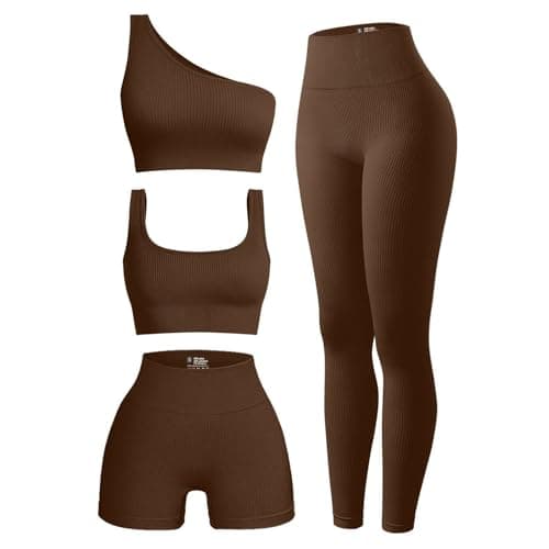 OIERD Women's Ribbed Leggings Yoga Sets Matching Gym Outfits