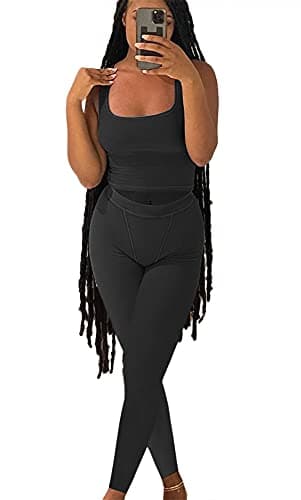 Ribbed Crop Tank Top and Yoga Leggings Set for Women