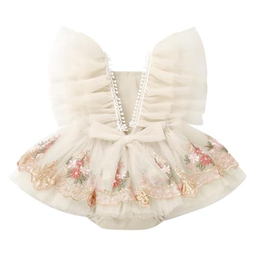 ODASDO Girls' First Birthday Tutu Romper Floral Embroidery Dress