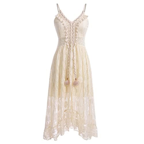 Boho Maxi Dress Lace Up Tassel V Neck Flare Wedding Beach Dresses