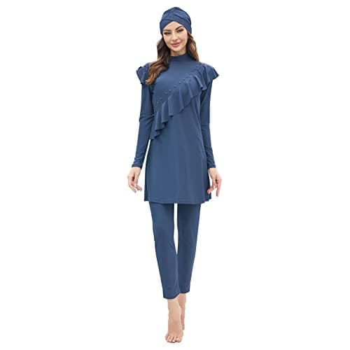 IMEKIS Modest Women's Burkini Swimwear with Ruffle Hijab Top
