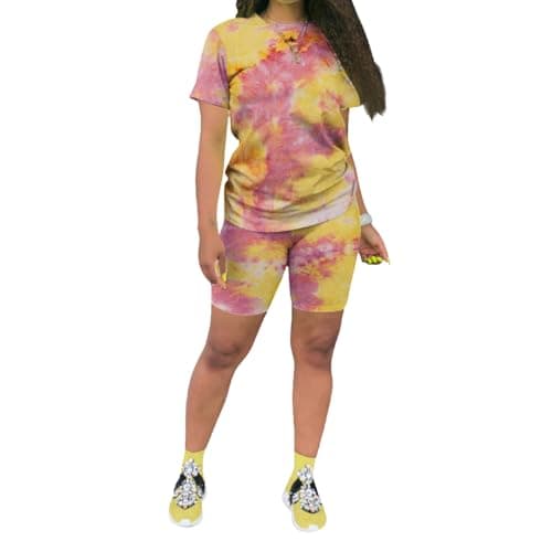 KINIKO Women's Casual Fashion Sports Suit Set - Short Sleeve Top and Pants