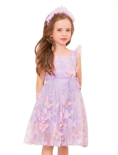OBEEII Toddler Butterfly Embroidered Tulle Dress for Birthday Party