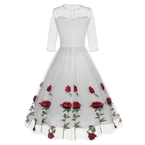 IMEKIS Women's Vintage Rose Embroidered Floral Swing Cocktail Dress