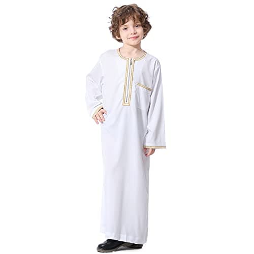 IMEKIS Kids Embroidered Arab Thobe with Pockets for Muslim Boys